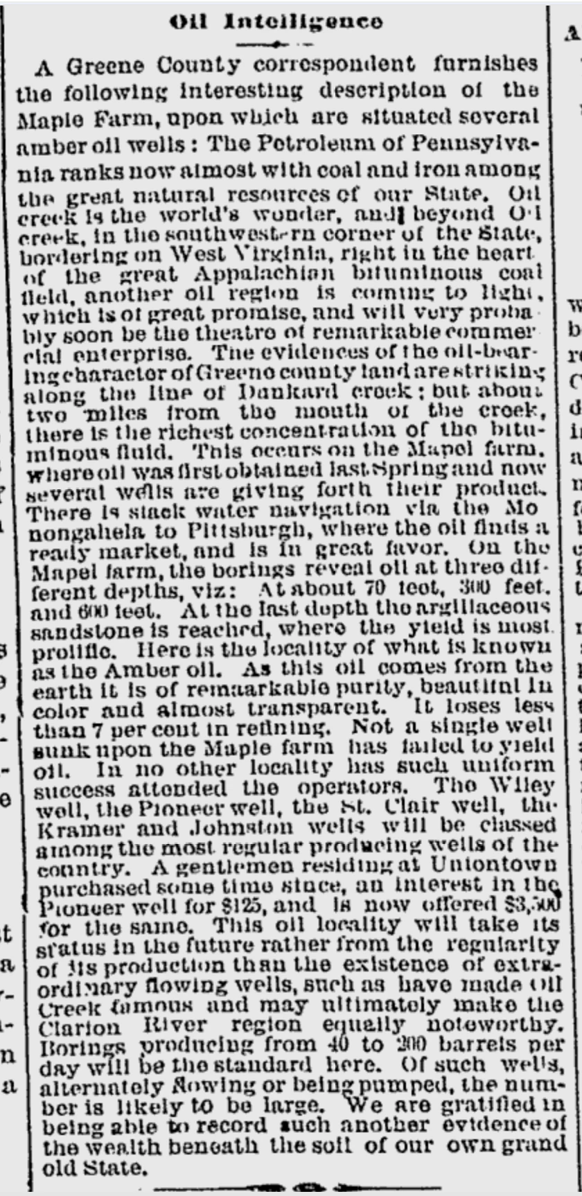 This Day in History: Nov. 9, 1864 – Amber Oil Wells on Maple Farm