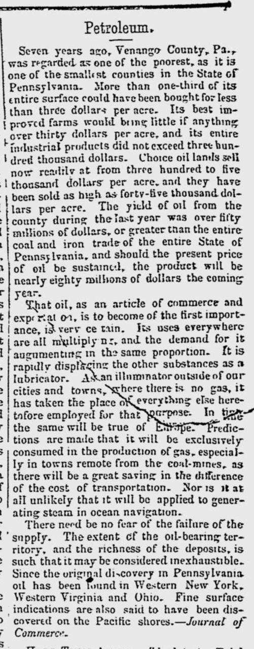 This Day in History: Nov. 26, 1864 – US Oil Slump